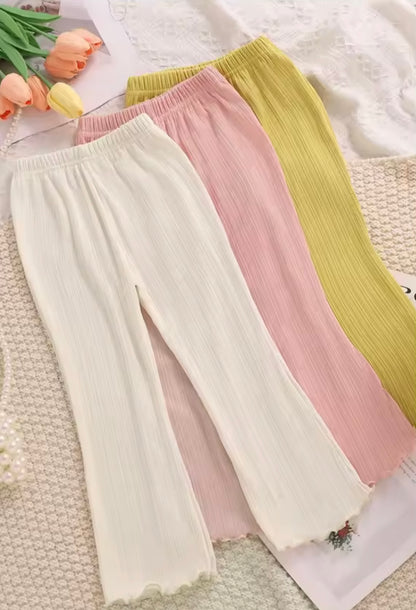 Kids Girls Casual Ribbed Loose Fit Flare Trousers. 5 Colours 12M-10Y
