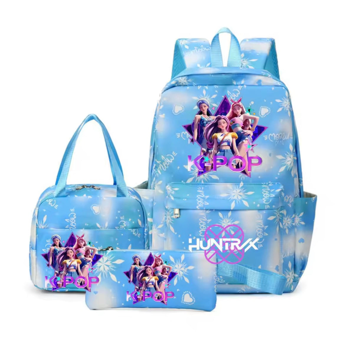 Kids K-Pop Demon Hunters School Bag 3 Piece Set. 4 Colours