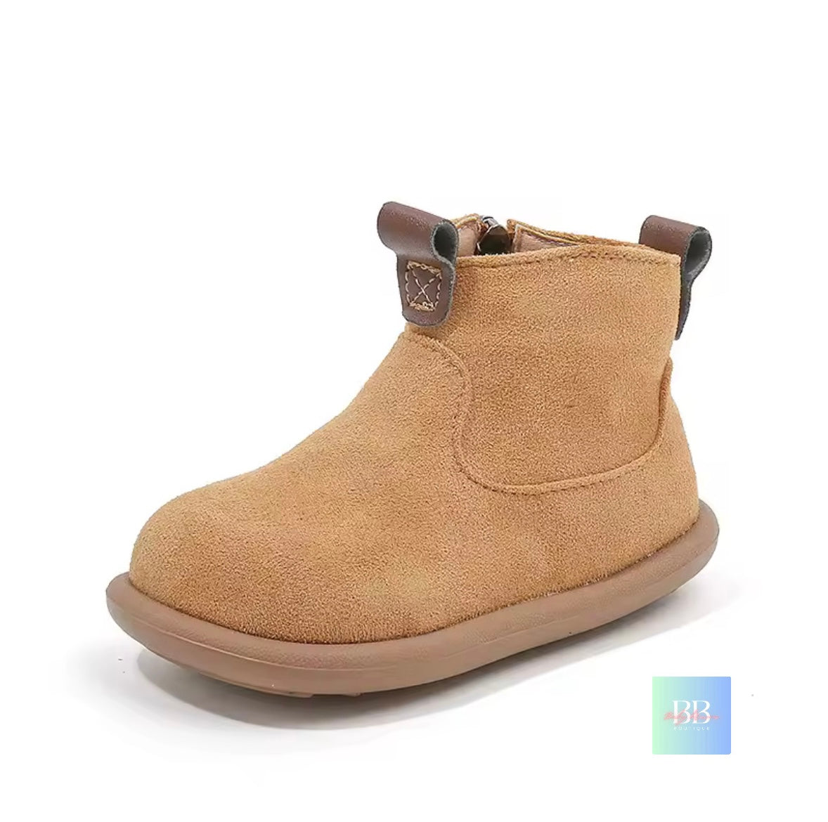 Beige children's boot on a white background