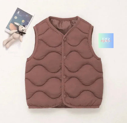 Kids Padded Sleeveless Vest/Bodywarmer with Zip. 5 colours, 2-10Y.