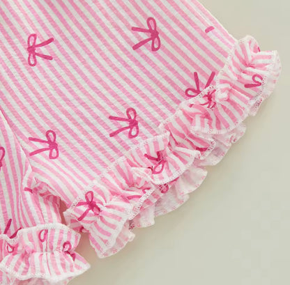 Kids Girls Lightweight Ruffle Pinstripe Vest Top & Shorts Set. 2 Colours 12M-4Y