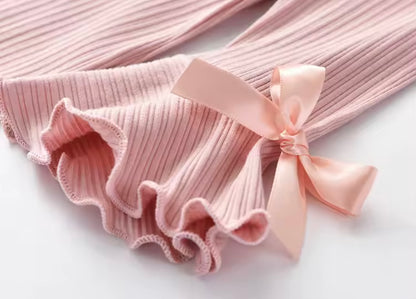 Kids Girls Ribbed Long Sleeve Bowknot Top. 3 Colours 2-8Y