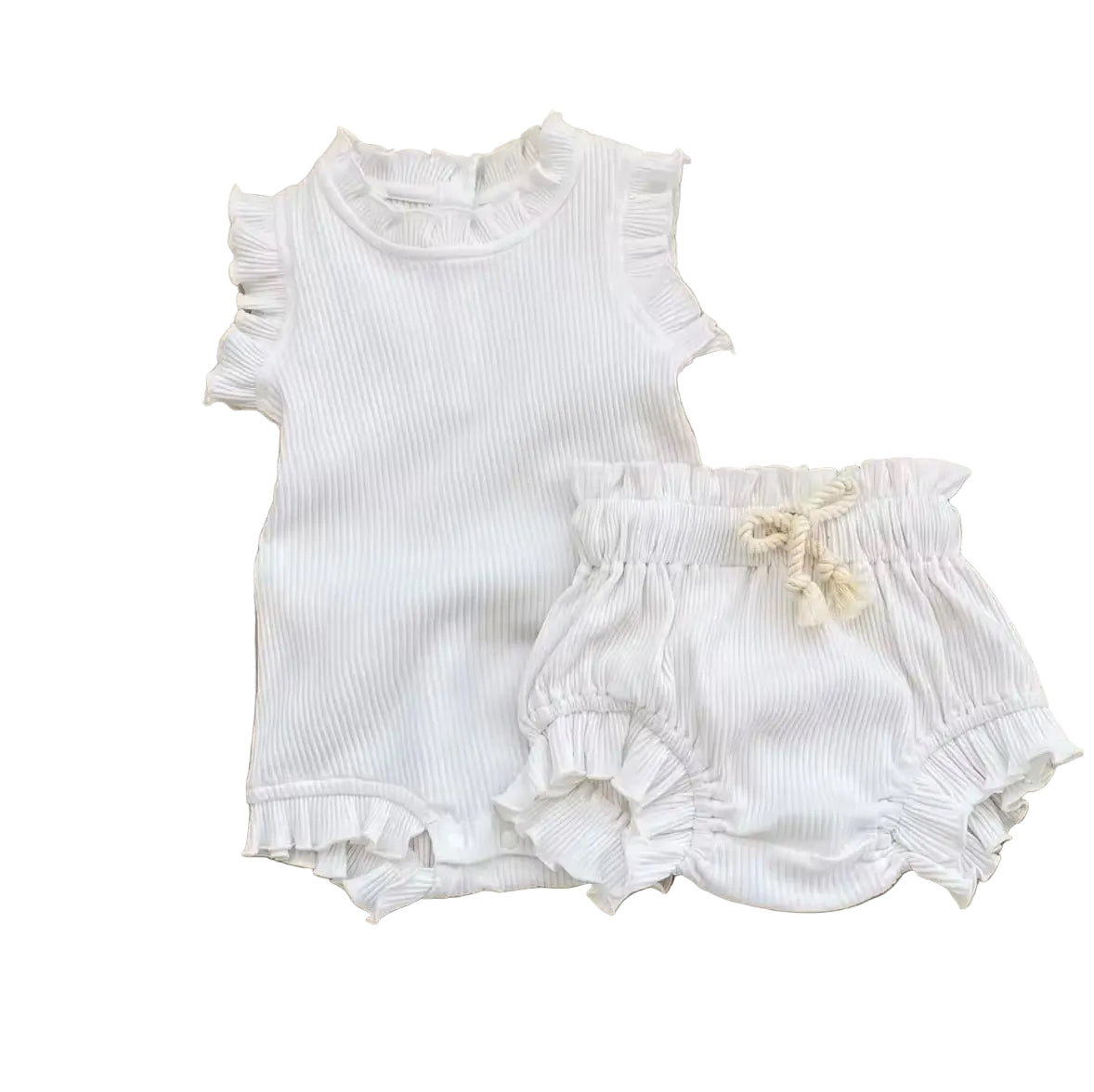 Baby Toddler Girls Ribbed Romper Vest & Matching Shorts Set. 3 Colours 0M-12M