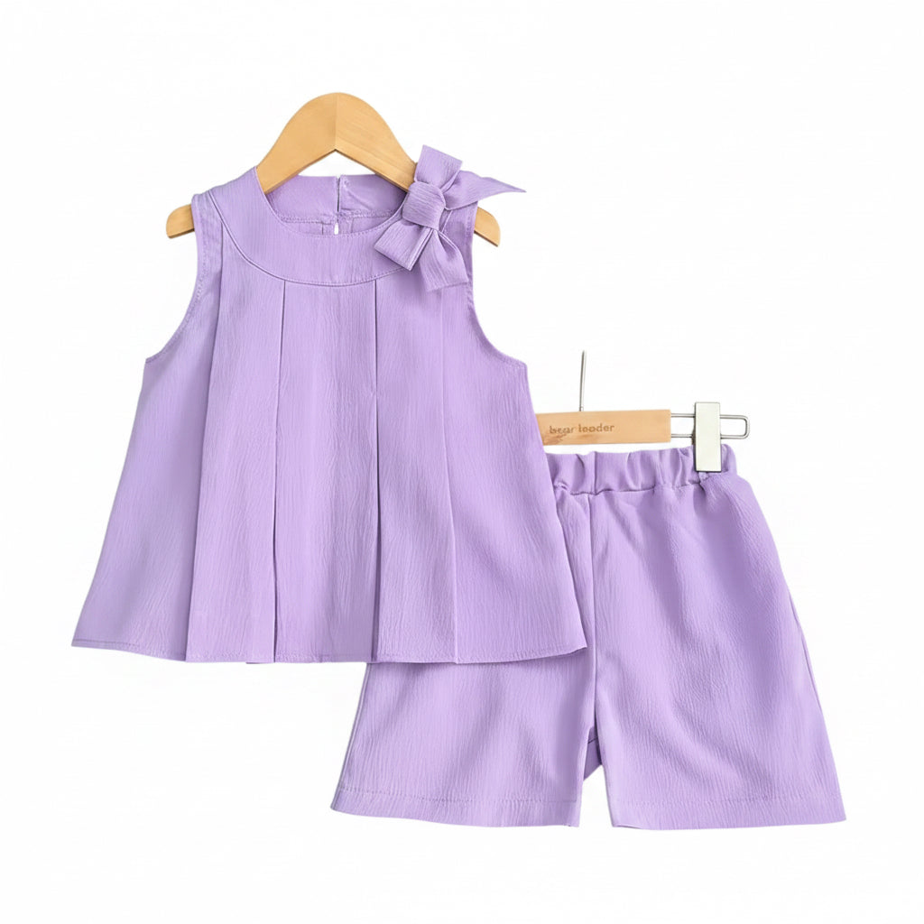 Kids Girls Lightweight Pleated Vest Top & Shorts Set. 5 Colours 3-7Y