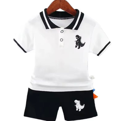Kids Boys Lightweight Dinosaur Polo Shirt & Shorts Set. 3 Colours 12M-5Y