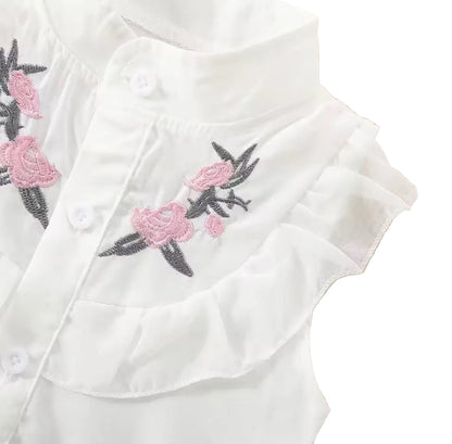 Baby Toddler Girls Sleeveless Cotton Shirt & Linen Shorts Set. 2 Colours 9M-3Y