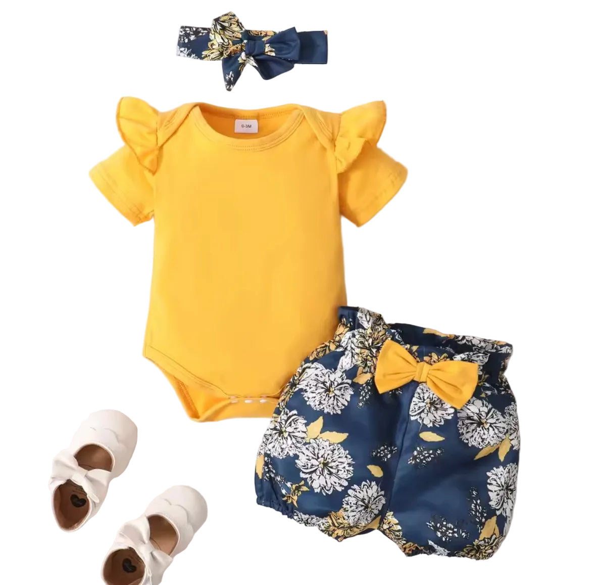 Baby Toddler Romper Floral Shorts & Floral Headband. 0-18M
