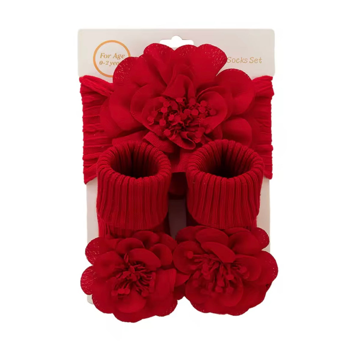Baby Girls Flower Headband & Non Slip Socks Set. 3 Colours 0-12M