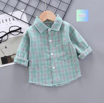 Kids Autumn/Winter Cotton Check Shirt, Long Sleeve. Boys/Girls, 12M-5Y, 5 Colours