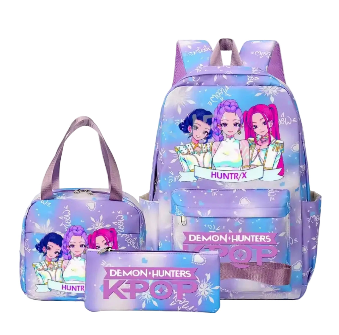 Kids K-Pop Demon Hunters School Bag 3 Piece Set. 4 Colours