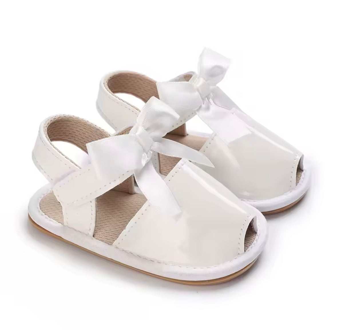 Baby Toddler Patent Bow Strap Rubber Sole Sandals. 5 Colours 0M-18M