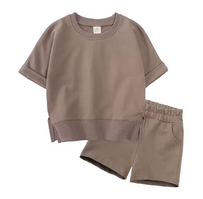 Kids Unisex Lightweight Short Sleeve Sweater & Matching Shorts Set. 6 Colours 12M-7Y