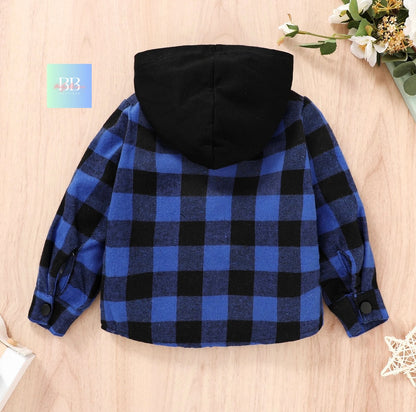 Boys Check Shirt, Long Sleeve with Hood. 18-24 Months