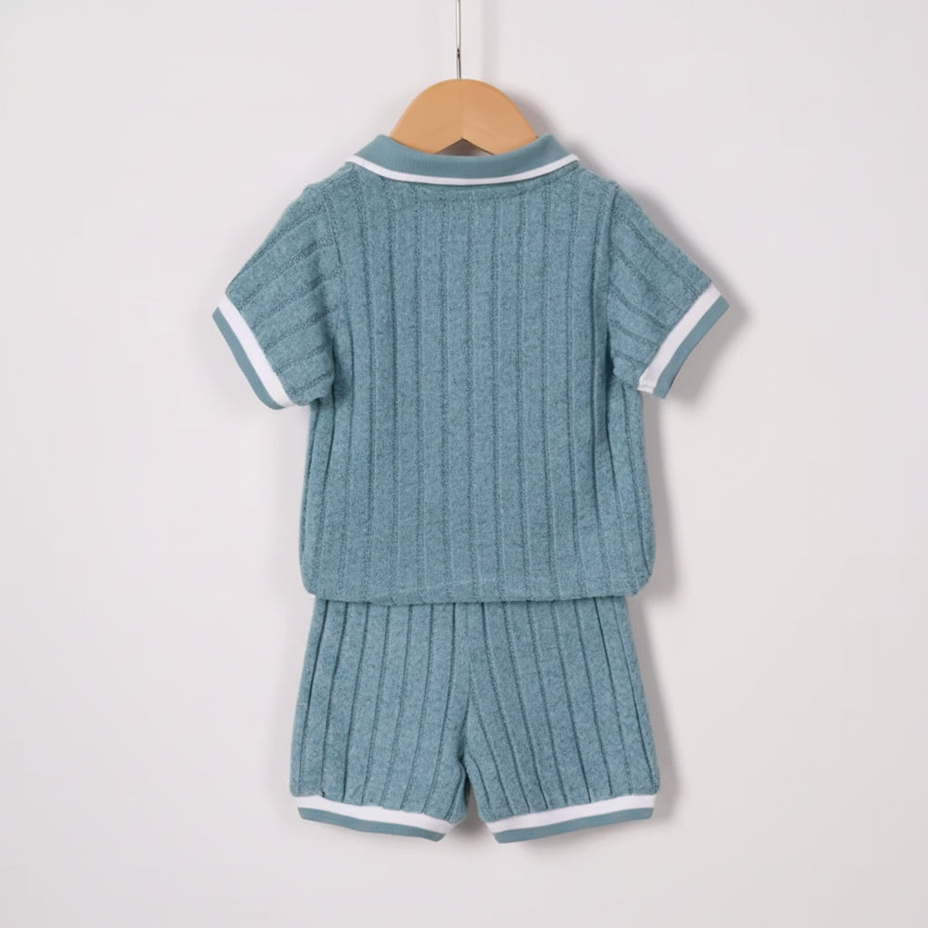 Kids Boys Lightweight Ribbed Polo Shirt & Shorts Set. 3 Colours 18M-5Y