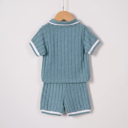 Kids Boys Lightweight Ribbed Polo Shirt & Shorts Set. 3 Colours 18M-5Y