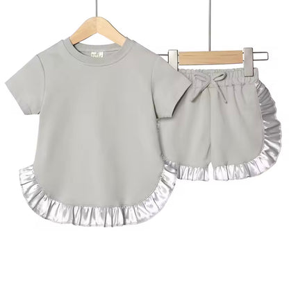 Kids Cotton Silk Edge T-shirt & Shorts Set. 6 Colours 9M-7Y