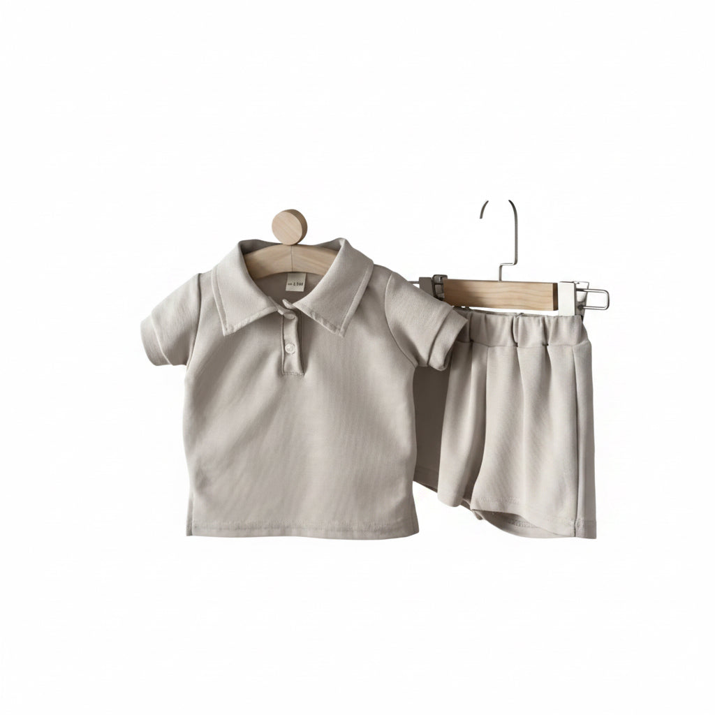 Kids Casual Solid Colour Polo Shirt & Matching Shorts Set. 3 Colours 6M-3Y
