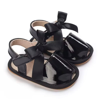 Baby Toddler Patent Bow Strap Rubber Sole Sandals. 5 Colours 0M-18M