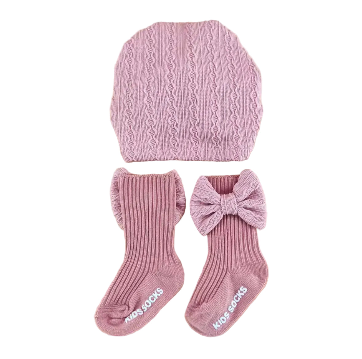 Baby Toddler Girls Bowknot Headscarf Hat & Matching Bowknot Socks. 5 Colours Fits 0-6M