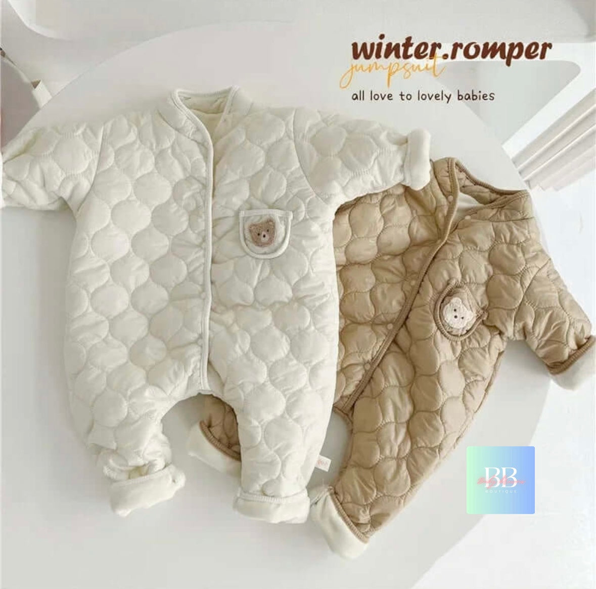 Baby/Toddler jumpsuits. Autumn/Winter cotton padded Romper, 3-18M, 2 colours.