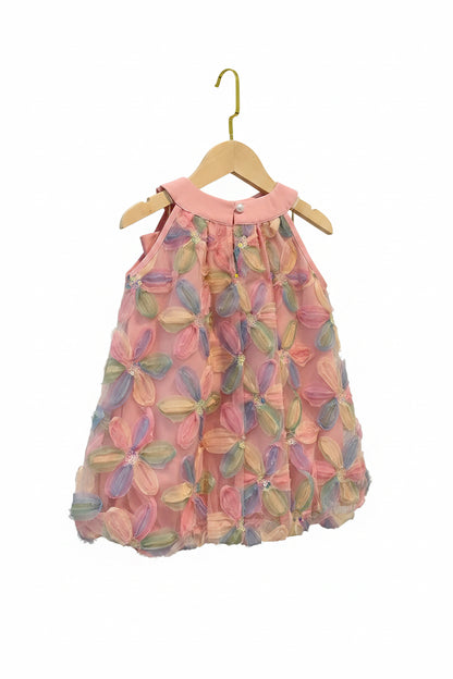 Kids Girls Sleeveless Bowknot Floral Mesh Dress. 2 Colours 3-7Y