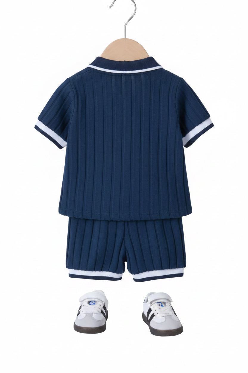 Kids Boys Lightweight Ribbed Polo Shirt & Shorts Set. 3 Colours 18M-5Y
