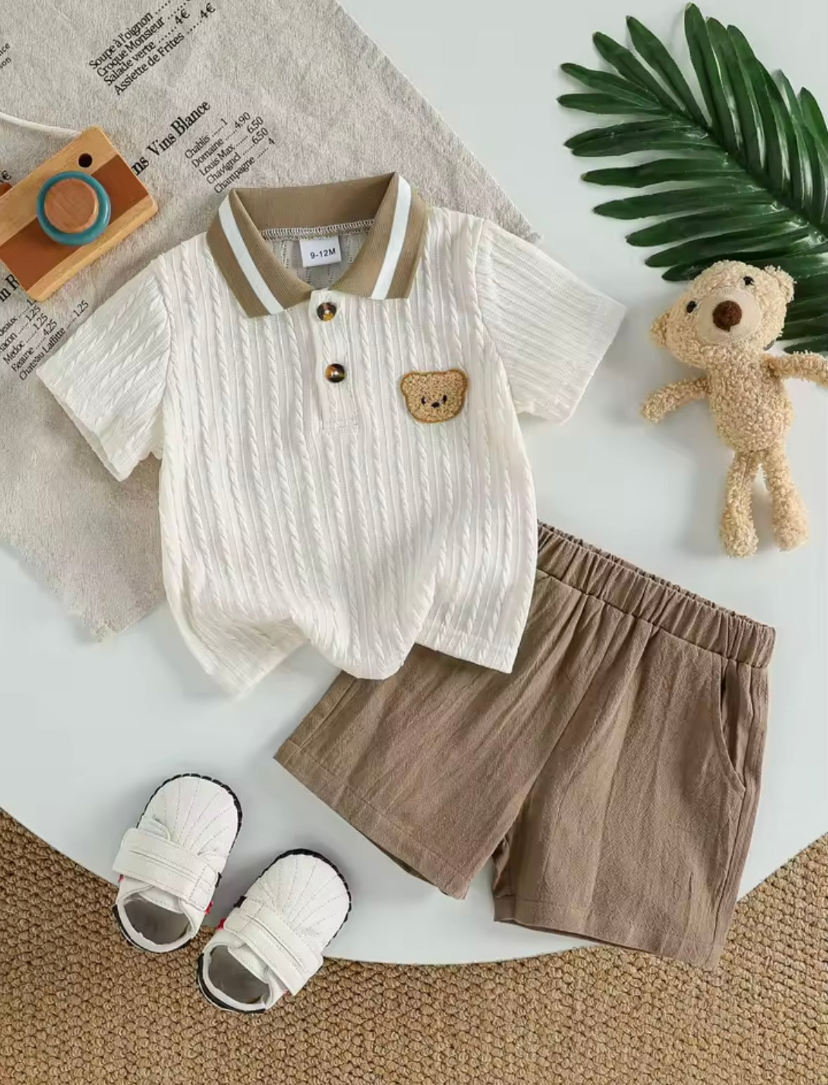Baby Toddler Lightweight Patterned Polo Shirt & Shorts Set. 6M-3Y