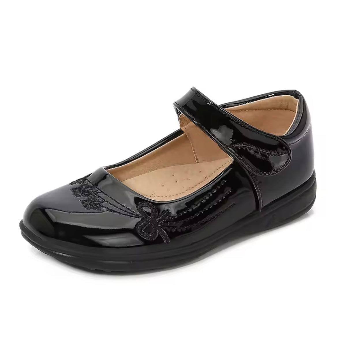 Kids Girls Black Velcro Strap School Shoes. 2 Variations Uk Junior Size 10-4