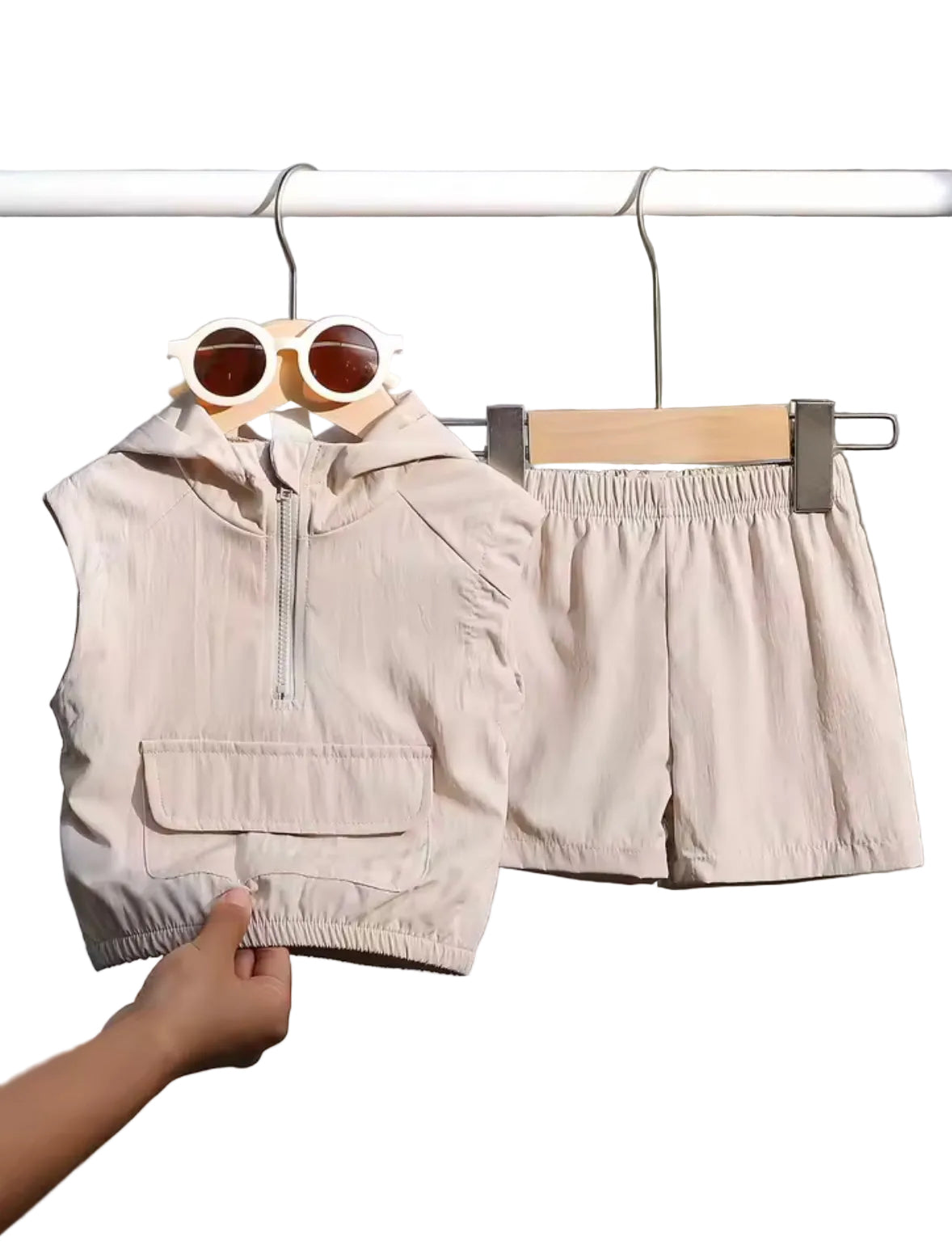 Kids Lightweight Hooded Sleeveless Sports Half Zip & Shorts Set 3M-3Y
