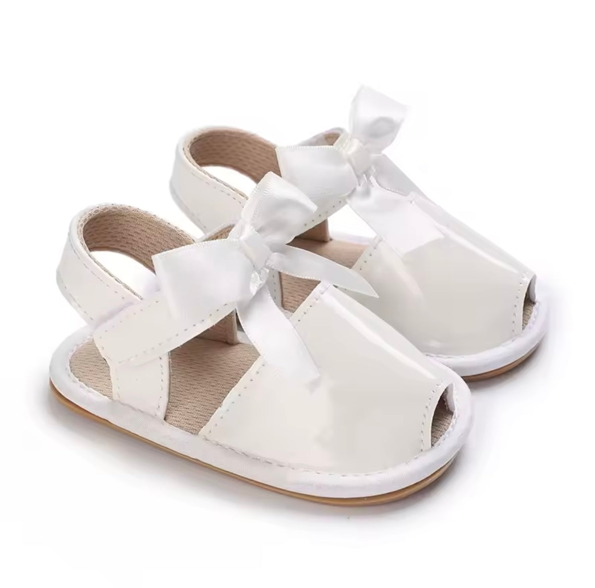 Baby Toddler Patent Bow Strap Rubber Sole Sandals. 5 Colours 0M-18M