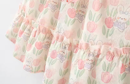 Kids Girls Lightweight Floral Rabbit Print Summer Dress. 9M-4Y