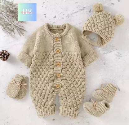 Baby/toddler knitted long sleeve Romper Sets. Boy/girl, 3-18M, 4 colours.
