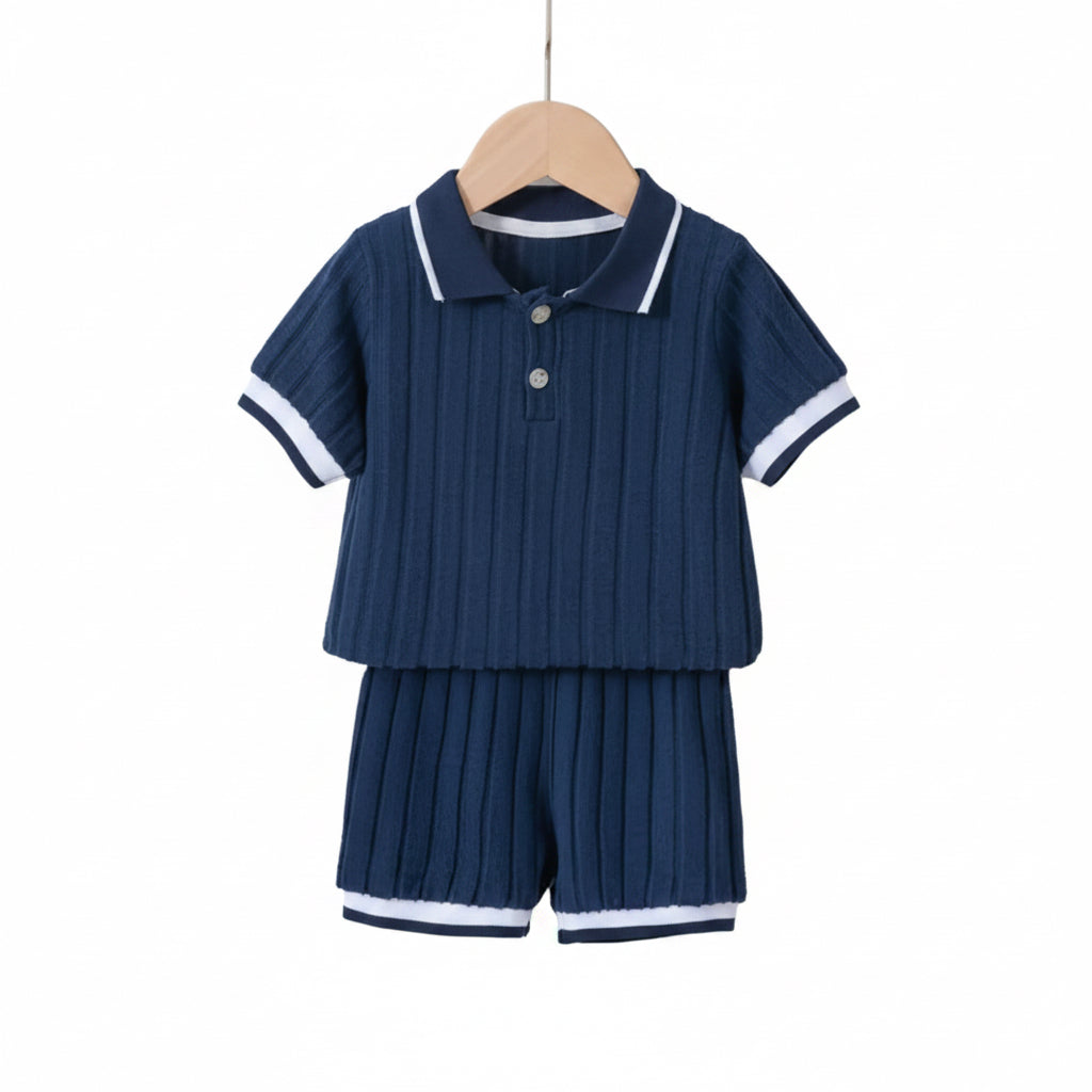 Kids Boys Lightweight Ribbed Polo Shirt & Shorts Set. 3 Colours 18M-5Y