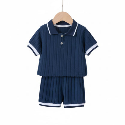Kids Boys Lightweight Ribbed Polo Shirt & Shorts Set. 3 Colours 18M-5Y