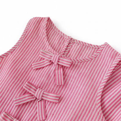 Kids Girls Pinstripe Sleeveless Bowknot Top & Wide Leg Trousers. 2 Colours 3-7Y