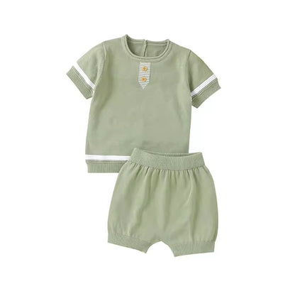 Baby Toddler Short Sleeve Knitted Top & Shorts Set. 3 Colours 3-18M
