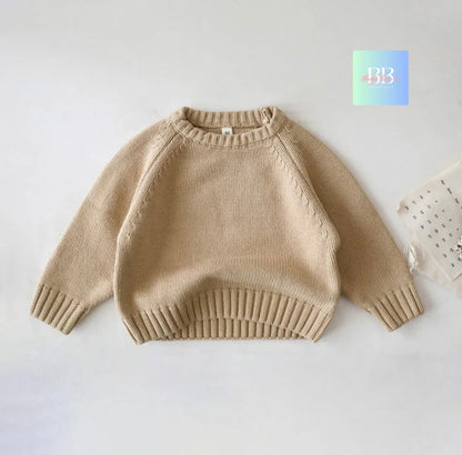 Kids Autumn/Winter Knitted Long Sleeved Round Neck Sweaters. Boys/Girls, 12M-6Y, 4 Colours.
