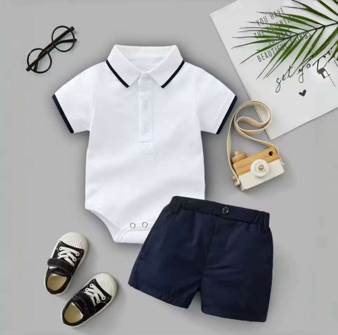 Baby Toddler Boys Romper Polo Shirt & Shorts Set. 3 Colours 9M-3Y