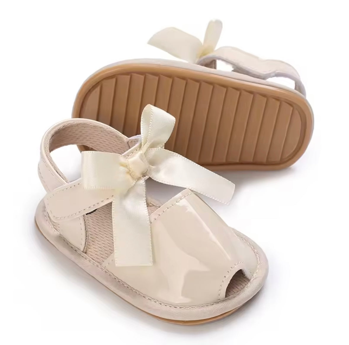 Baby Toddler Patent Bow Strap Rubber Sole Sandals. 5 Colours 0M-18M