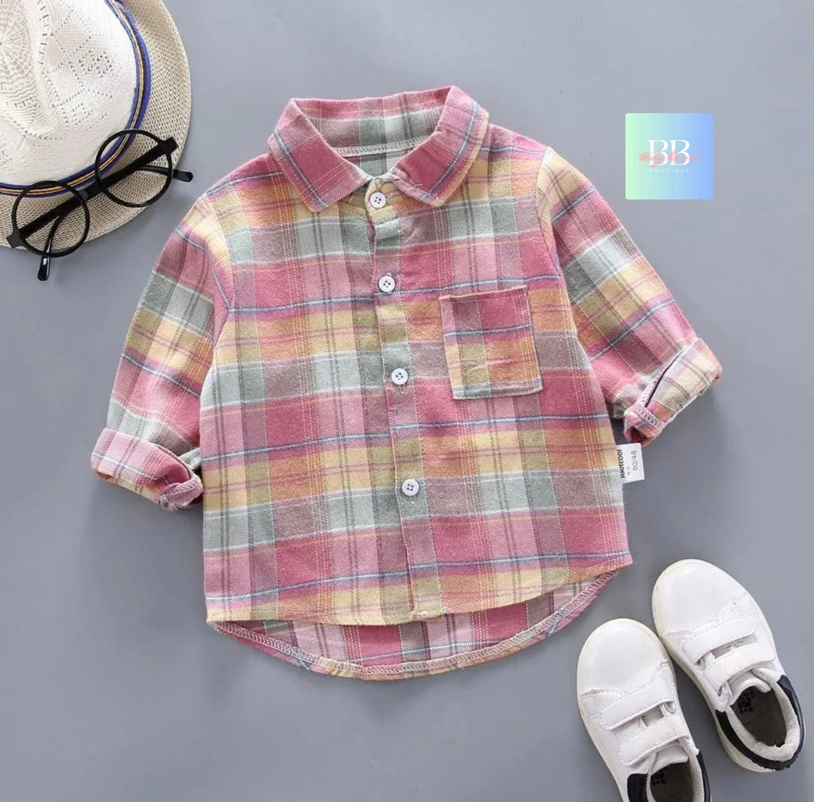 Kids Autumn/Winter Cotton Check Shirt, Long Sleeve. Boys/Girls, 12M-5Y, 5 Colours