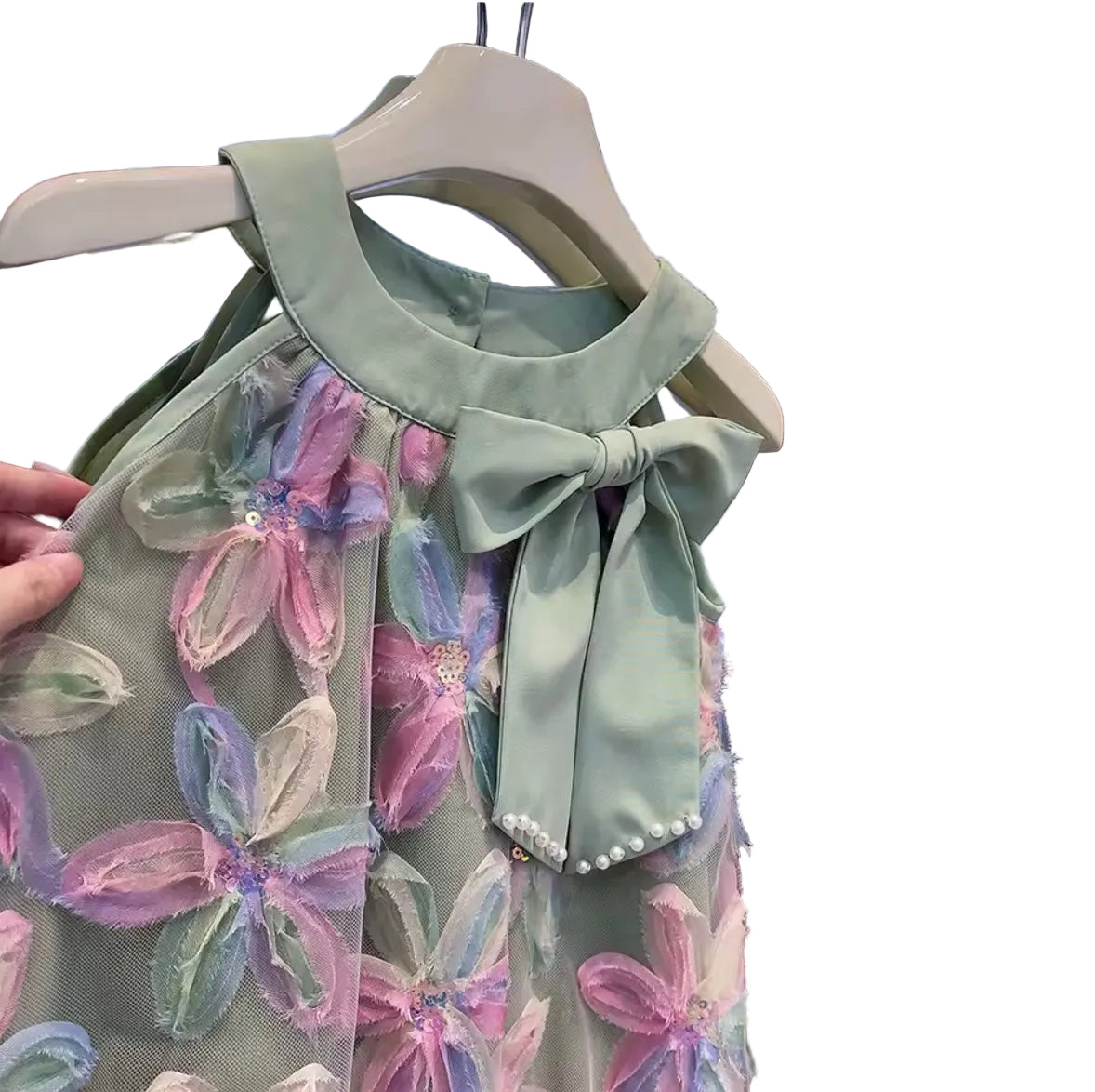 Kids Girls Sleeveless Bowknot Floral Mesh Dress. 2 Colours 3-7Y
