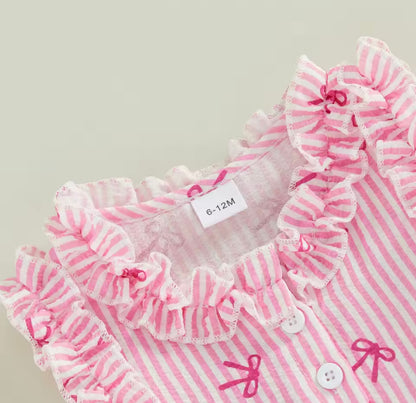Kids Girls Lightweight Ruffle Pinstripe Vest Top & Shorts Set. 2 Colours 12M-4Y