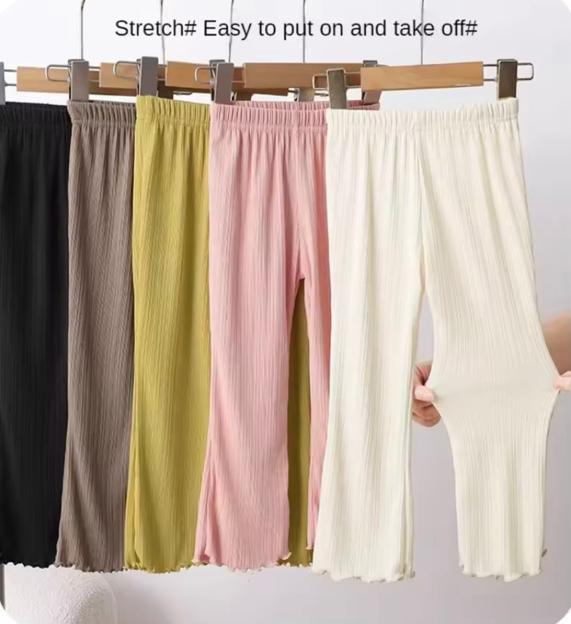 Kids Girls Casual Ribbed Loose Fit Flare Trousers. 5 Colours 12M-10Y