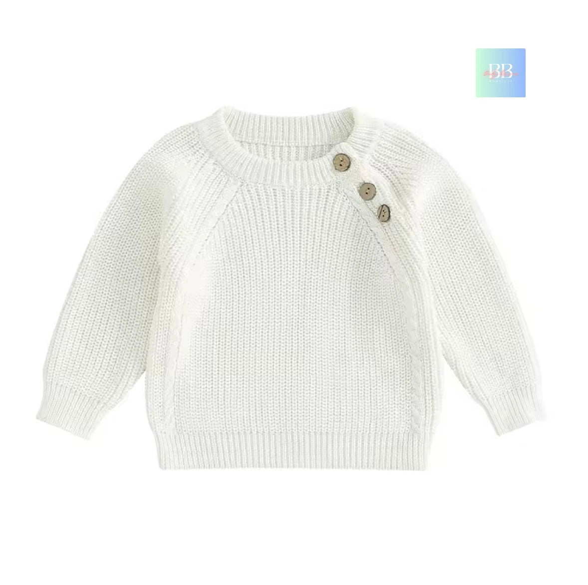 White knitted sweater with buttons on a white background