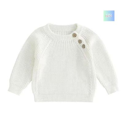 White knitted sweater with buttons on a white background