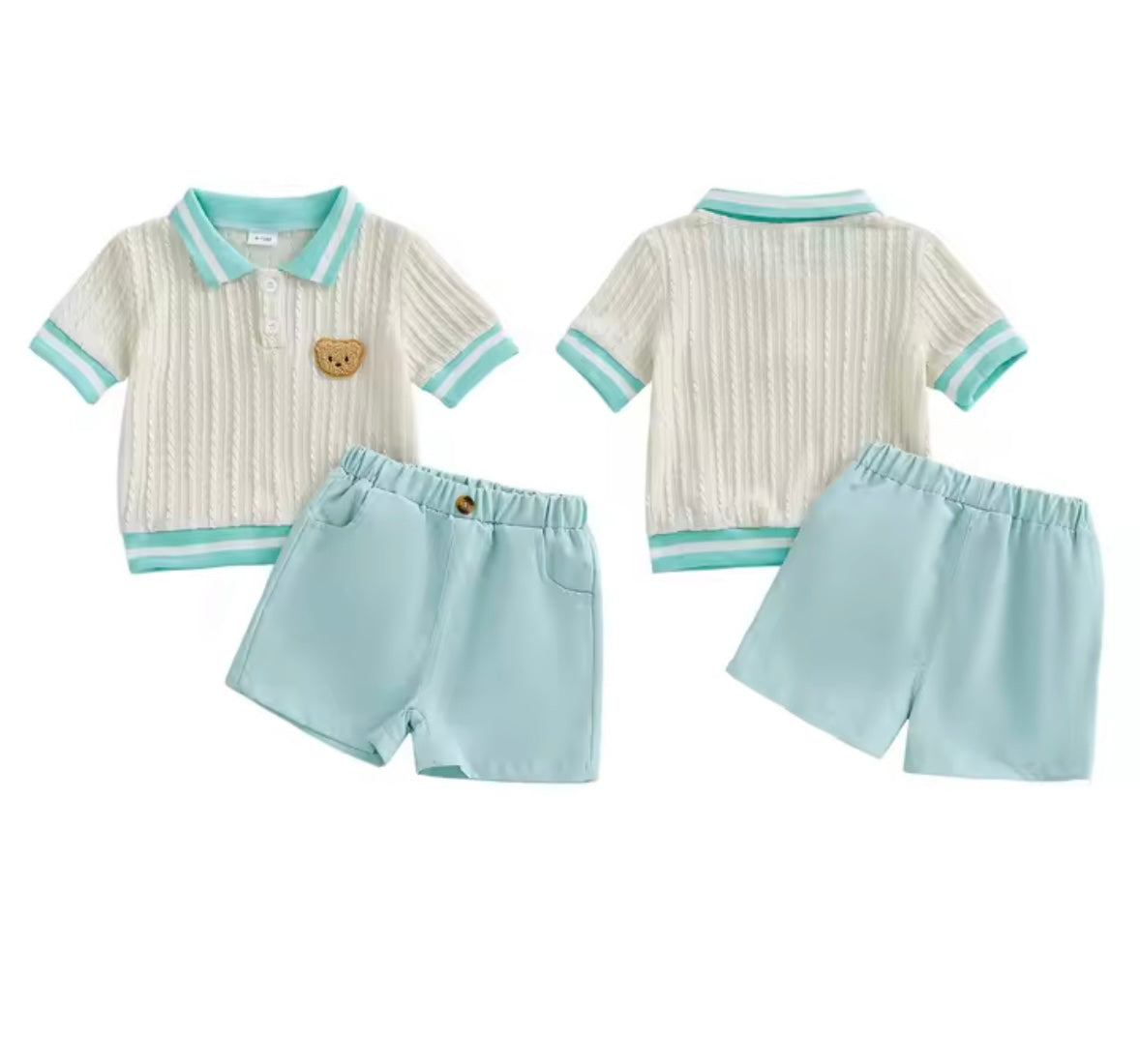 Kids Boys Cable Knit Collared Top & Shorts Set. 2 Colours 6M-4Y.
