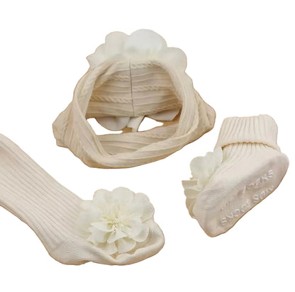 Baby Girls Flower Headband & Non Slip Socks Set. 3 Colours 0-12M