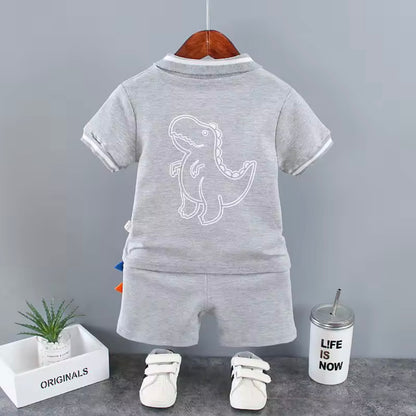 Kids Boys Lightweight Dinosaur Polo Shirt & Shorts Set. 3 Colours 12M-5Y