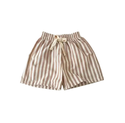Striped shorts with a bow on a white background