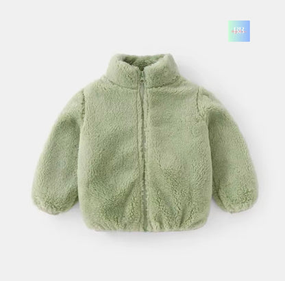 Green fleece jacket on a white background